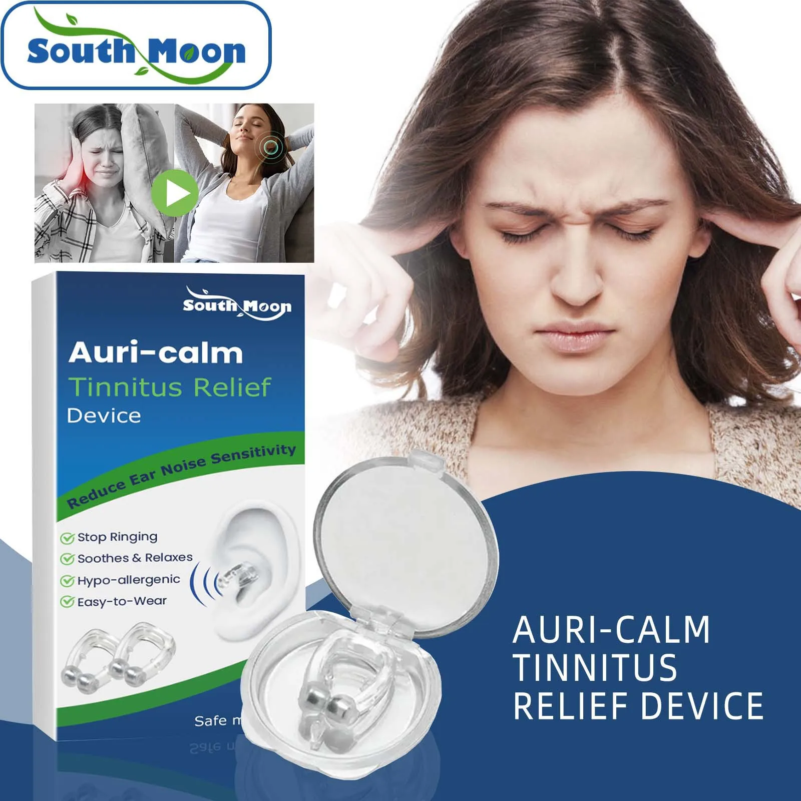 South Moon Tinnitus Relief Device Magnetic Acupressure Ear Clip Stop Ear Ringing Pain Relief Treatment  Care Health Auri-calm