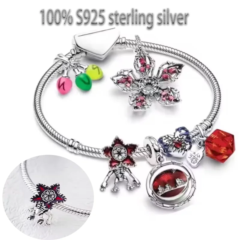 Hot selling 100% 925 sterling silver&night lamp heart&magic flower monster pendant, suitable for original women's bracelet charm