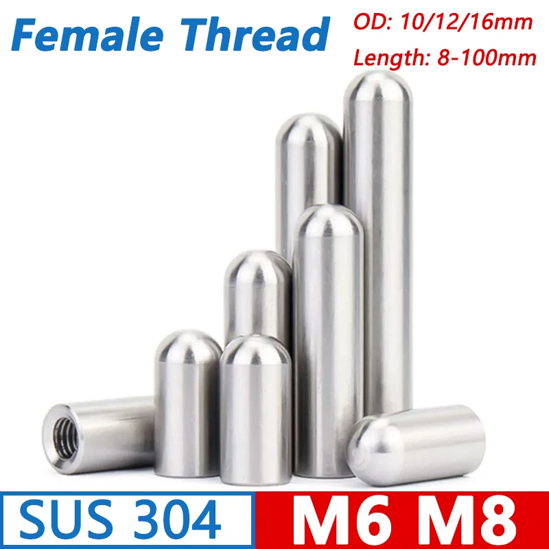 

304 Stainless Steel Female Thread Cylindrical Pin M6 M8 Round Head Locating Dowel Hollow Pin OD 10/12/16mm Length 8-100mm 1-5pcs
