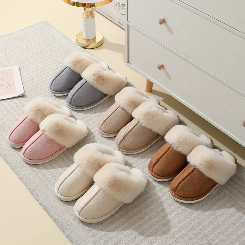 Fuzzy Home Slipper Women Winter Warm Fur Plush Non Slip Indoor Female Man Male Lazy Footwear Bedroom House Room Shoe Grip Flat