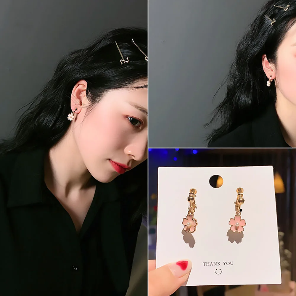 Exquisite Hollow Imitation Pearl Design Clip On Earrings Women's Tassel Long Clip-On Earrings, Versatile Non-Pierced Ear Clips image 2
