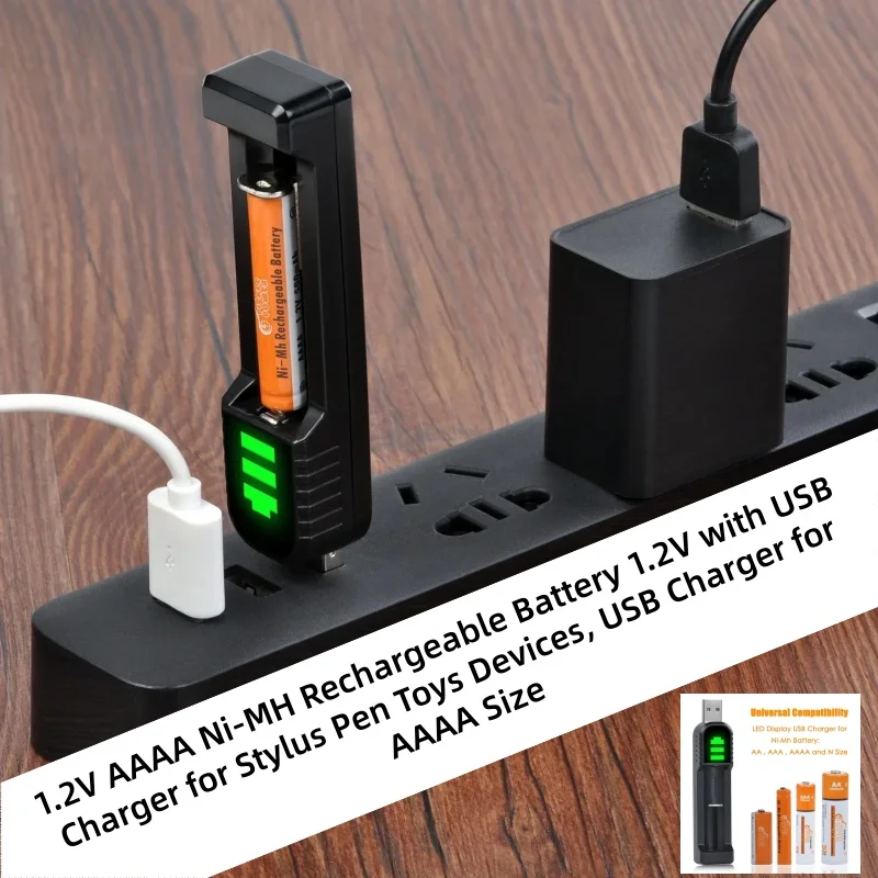 

1.2V AAAA Ni-MH Rechargeable Battery 1.2V with USB Charger for Stylus Pen Toys Devices, USB Charger for AAAA Size