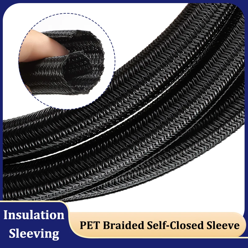 

1 ~ 50M Black 3mm ~ 60mm PET Braided Self-Closed Cable Sleeve Split Wrap Sheath Insulated USB Cable Power Protection Sleeving