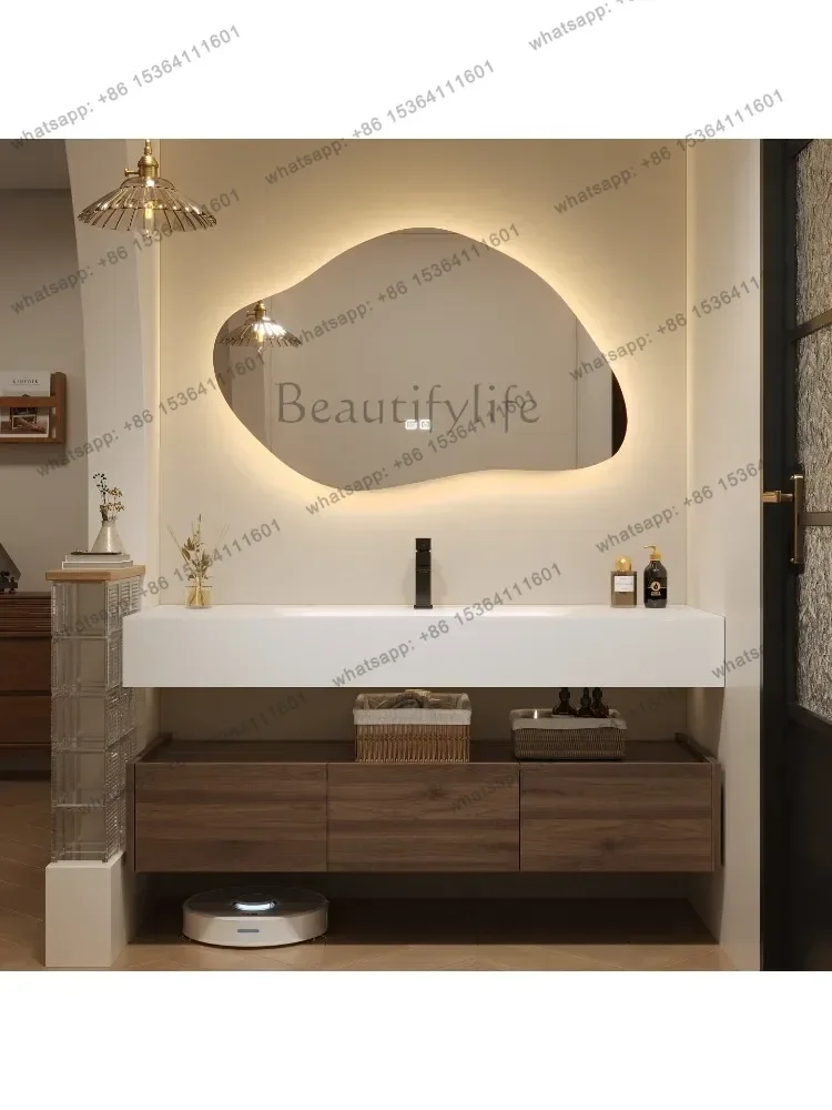 

Solid wood slate hot bending integrated washbasin bathroom cabinet combination bathroom medieval style washbasin