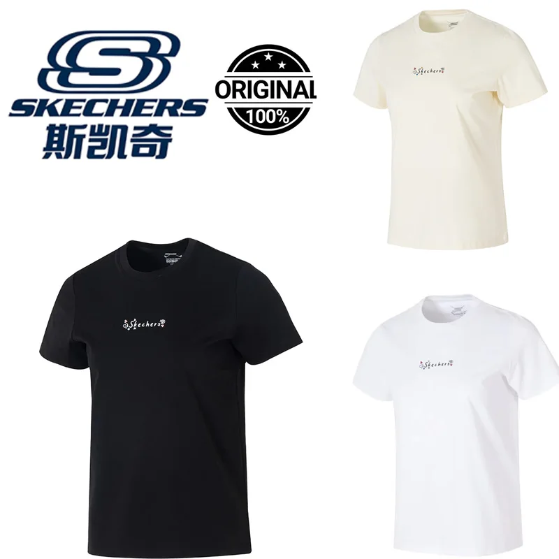 

Женские футболки Skechers с коротким рукавом и минималистичным логотипом P225W304-00NA/0019/03K8, повседневные топы для ежедневной носки