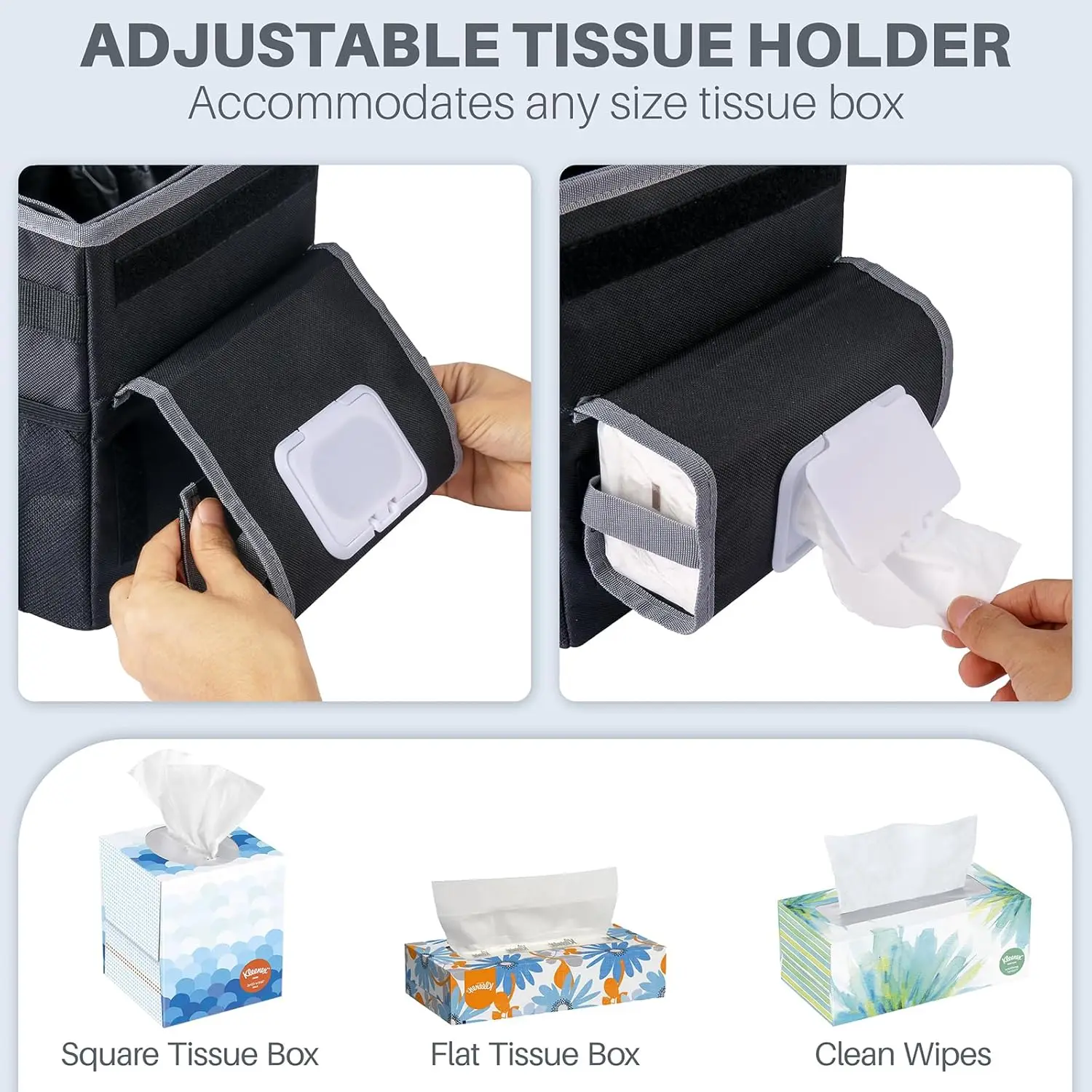 سلة مهملات السيارة مع بطانة مانعة للتسرب وحامل مناديل، 2 جالون، أسود