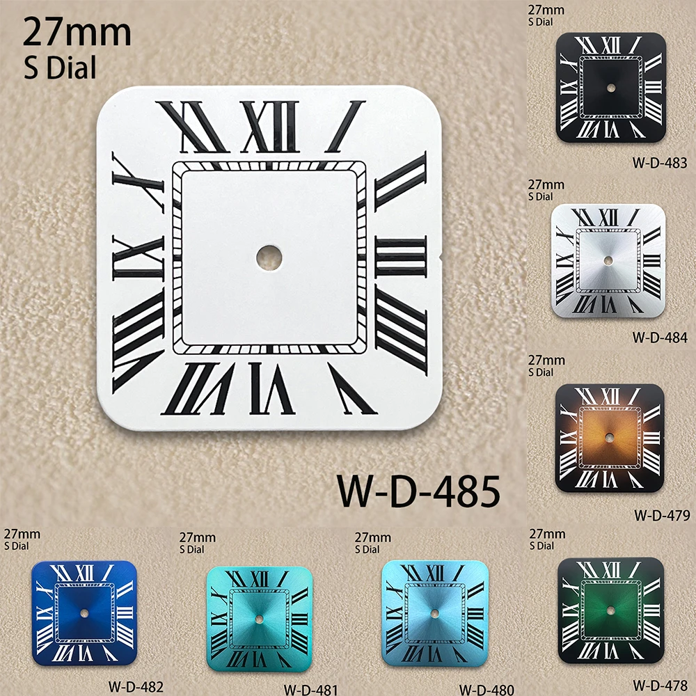 S Logo Square Dial Watch, adequado para NH35, NH36 Movimento, branco, preto, gradiente, sunburst, acessórios de modificação, 27mm