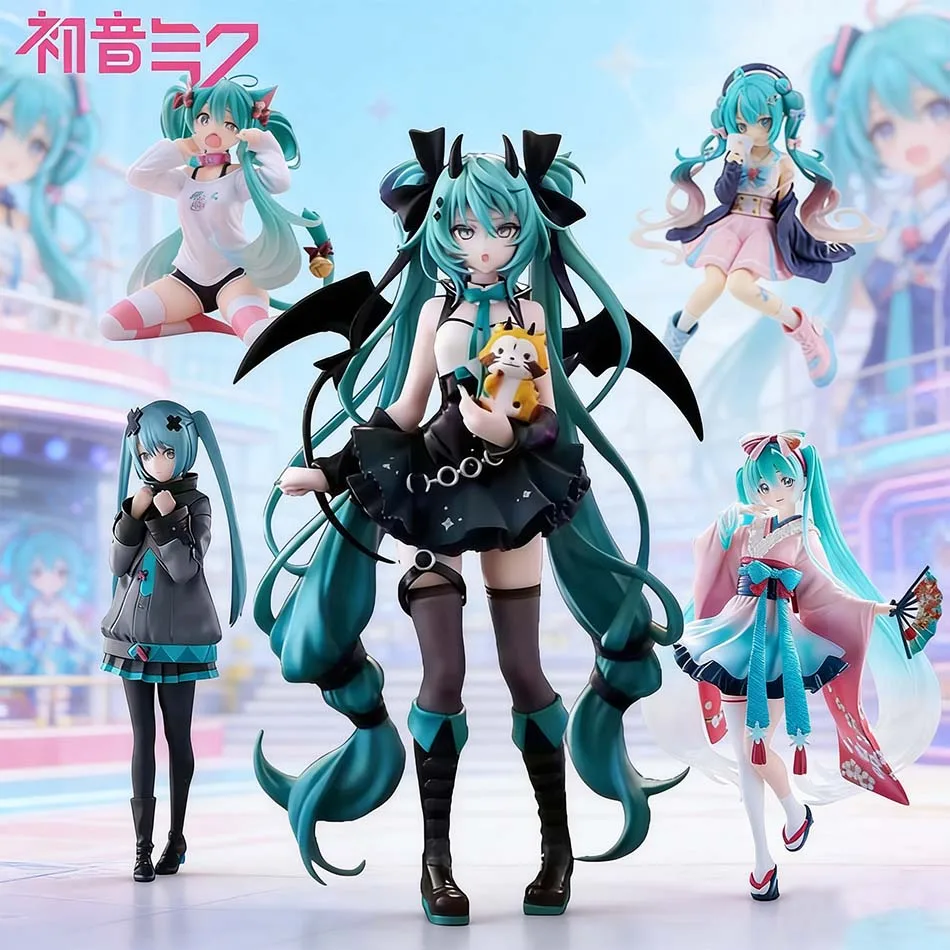 Figura de PVC Hecha a Mano de Hatsune Miku, Pequeña Miku Diablilla, Miku Osito Mapache, Ángel Oscuro, 19cm, Adornos de Anime, Regalos