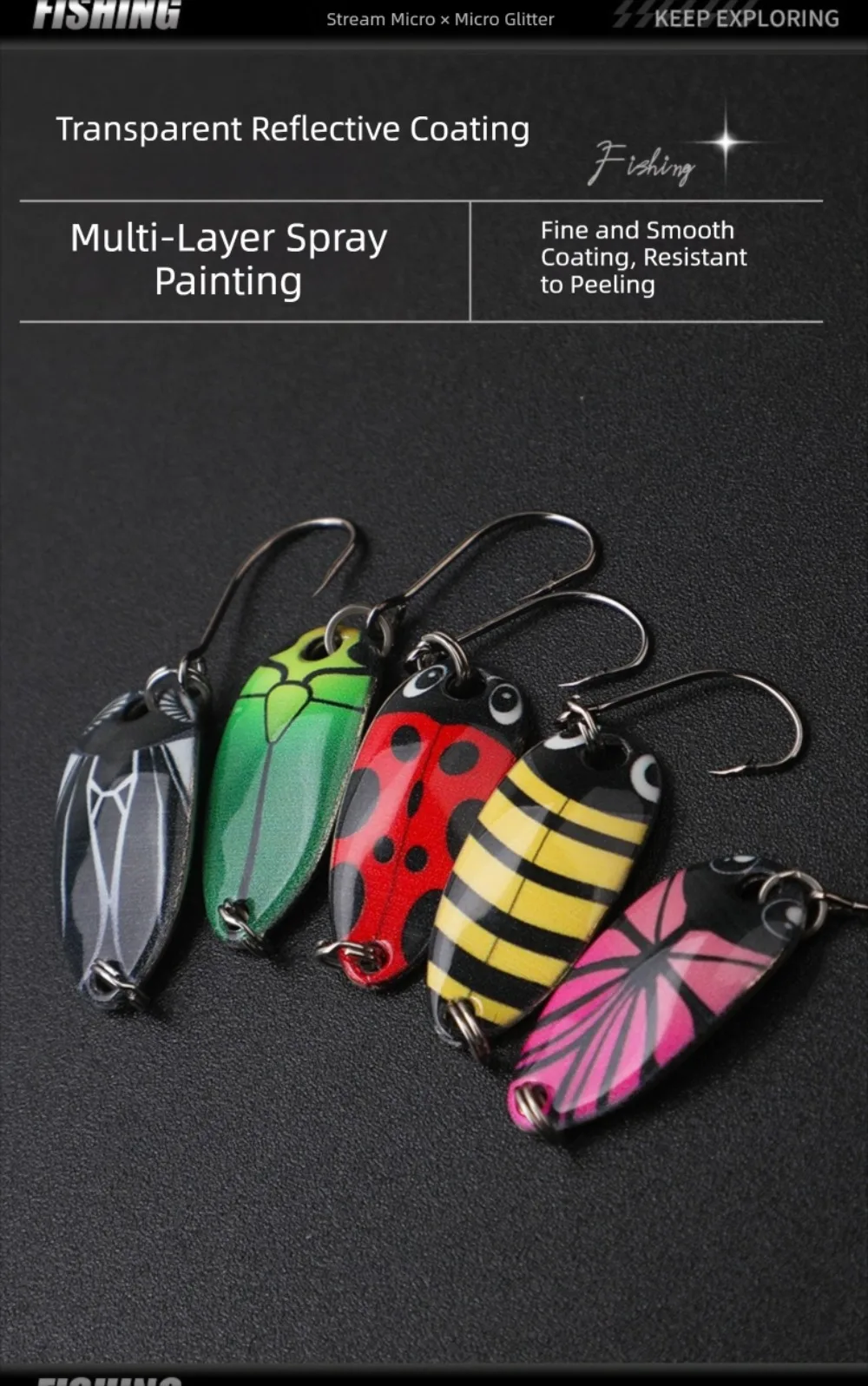 5-teiliges Set UV-beschichteter Löffelköder mit Insekten-Design, 1,5G 2,5G 3,5G 5G Gewicht, Spinnerbait-Köder mit Pailletten und Geräuscheffekt – Detail 7