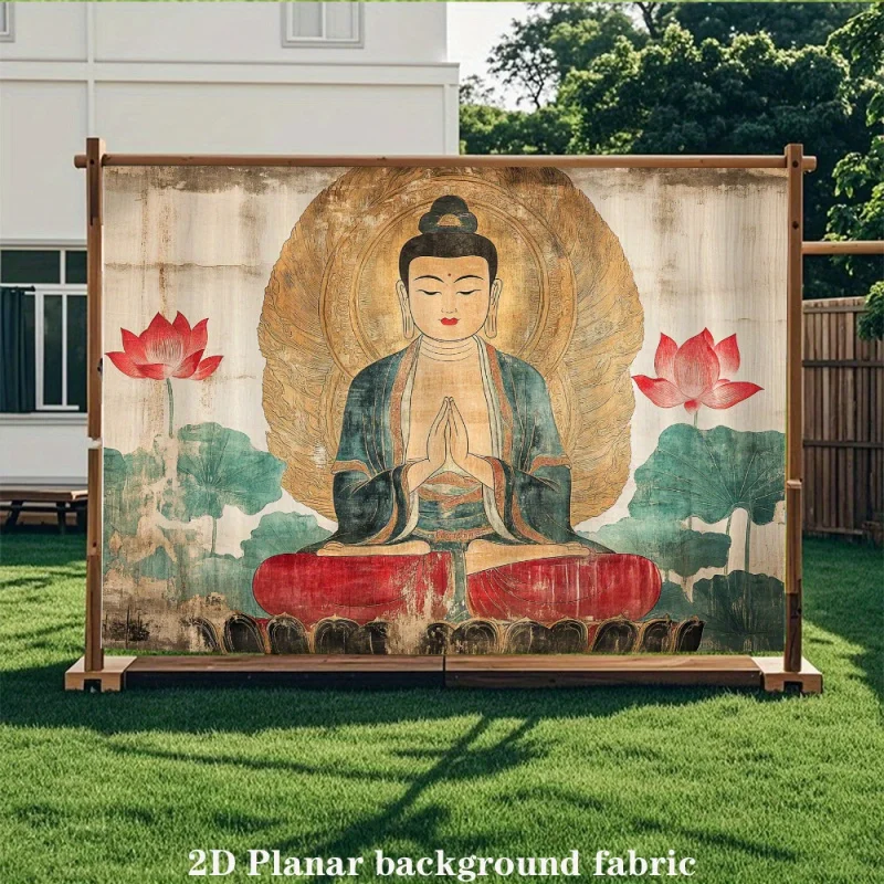 VIKAMA Retro Orientalischer Buddha Lotus Wandteppich für Wohnzimmer Sofa Schlafzimmer Bettkopf Meditationsraum Yogaraum Wandbehang