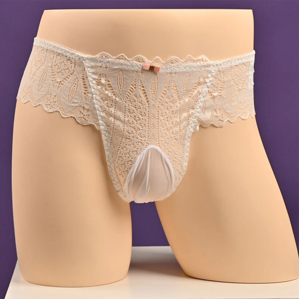 Herren Sexy Slips Niedrige Taille Knickers Sissy U Konvexen Beutel Höschen Mann Spitze Unterwäsche Mesh Aushöhlen Dessous Unterhose