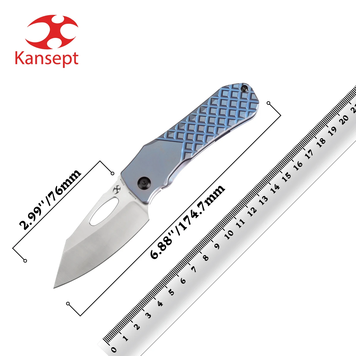 

Kansept Loki K1058B6 Pocket Folding KnifeSatin CPM S35VN + Blue Anodized Titanium with Frag Pattern Camping Knife