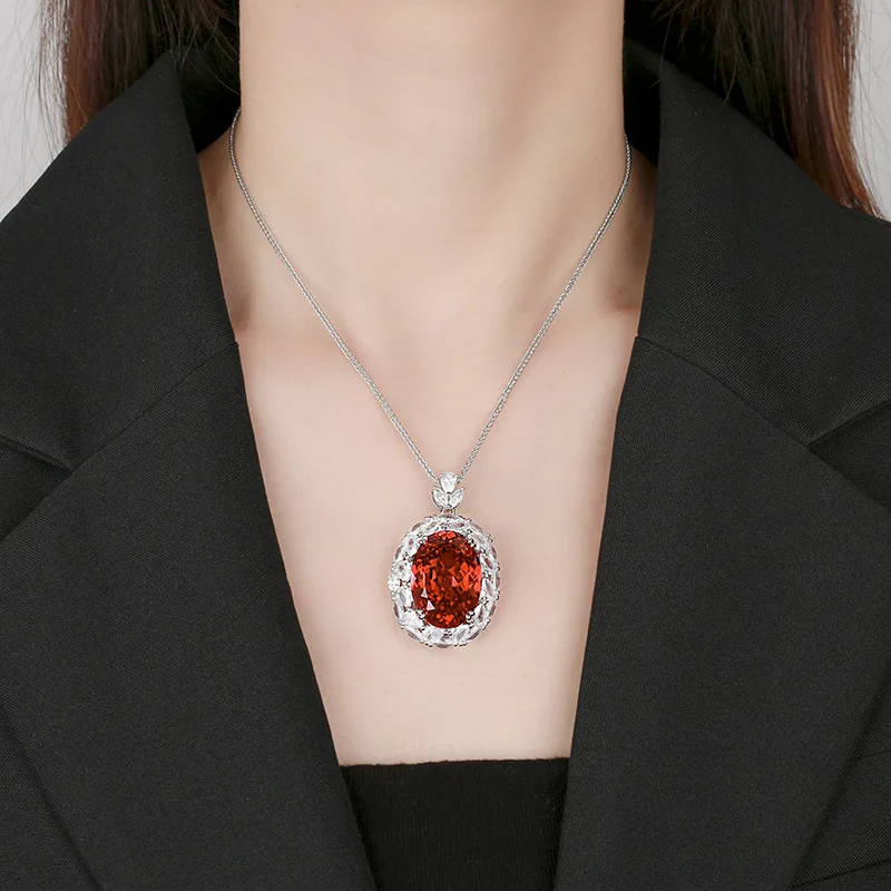 Jewelry Gold-Plated Purple Diamond Pendant Necklace Large Oval Shape 18*25