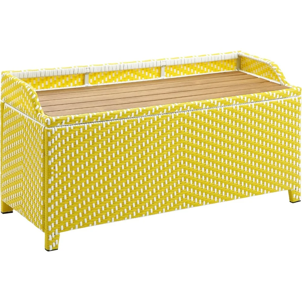 Beach Aluminum and All-Weather Wicker 41 in. Wide Storage Bench for Garden, Backyard, Patio, Pool Area, Porch, Yellow