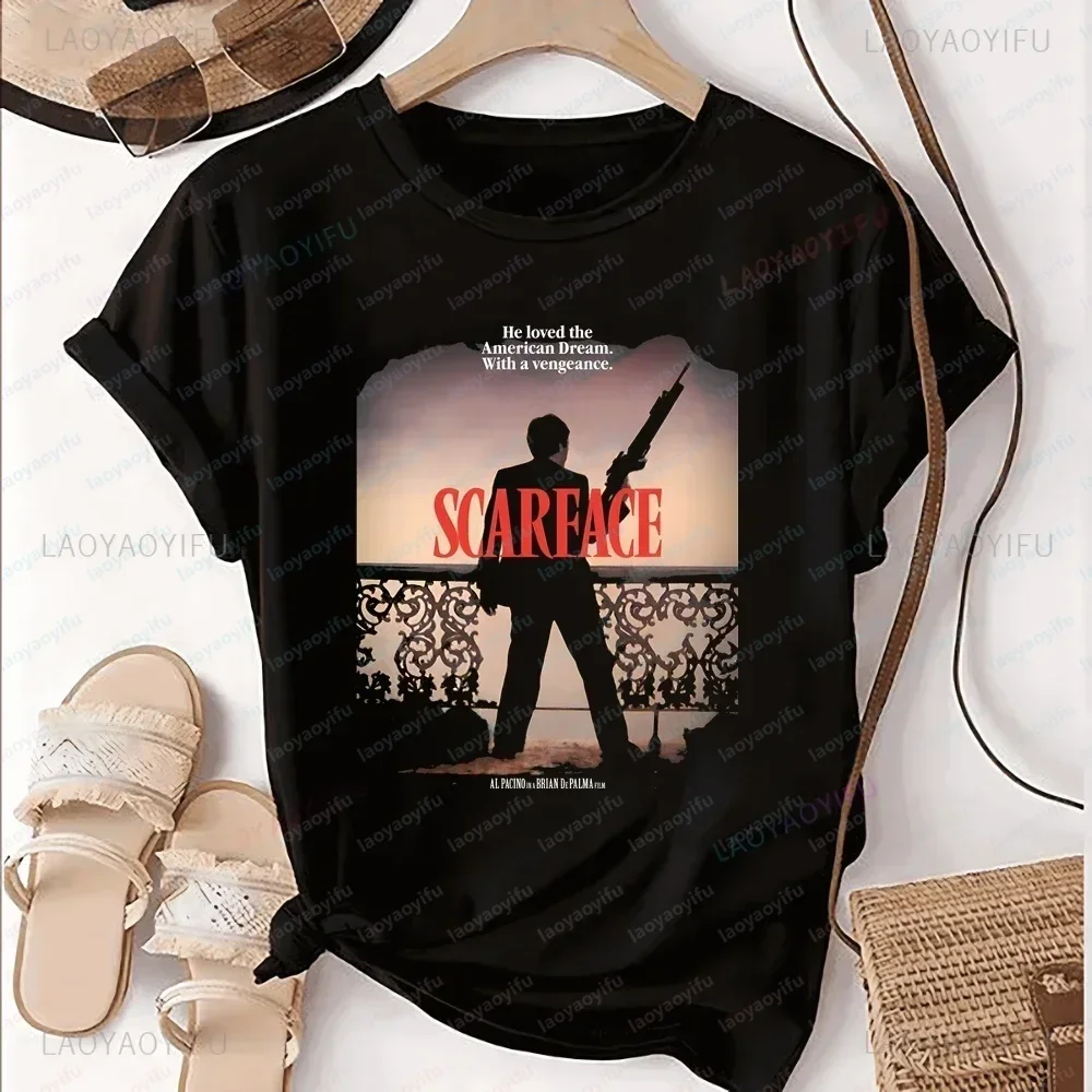 New Release Movie Scarface Fashion Men's and Women's Printed T-shirt Top Neutral Trend Harajuku Shirt Pattern Large T-shirt