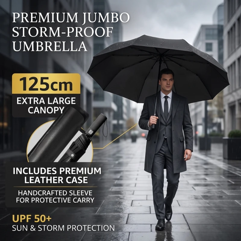 125CM Triple Fold Double Layer Double Keel Super Large Men Umbrella Sunscreen Extra Folding Rain Umbrella for Outdoor Daily