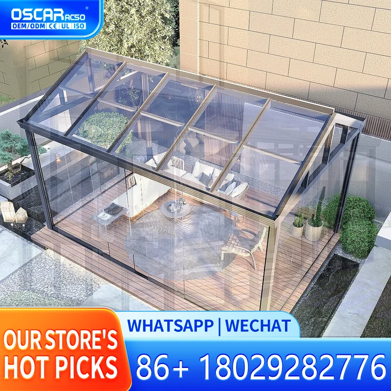 غرفة نوم زجاجية أوتوماتيكية، عملية يدوية، دفيئة للمنزل والحديقة والأنشطة الخارجية، هيكل من الألومنيوم لغرفة الشمس #3