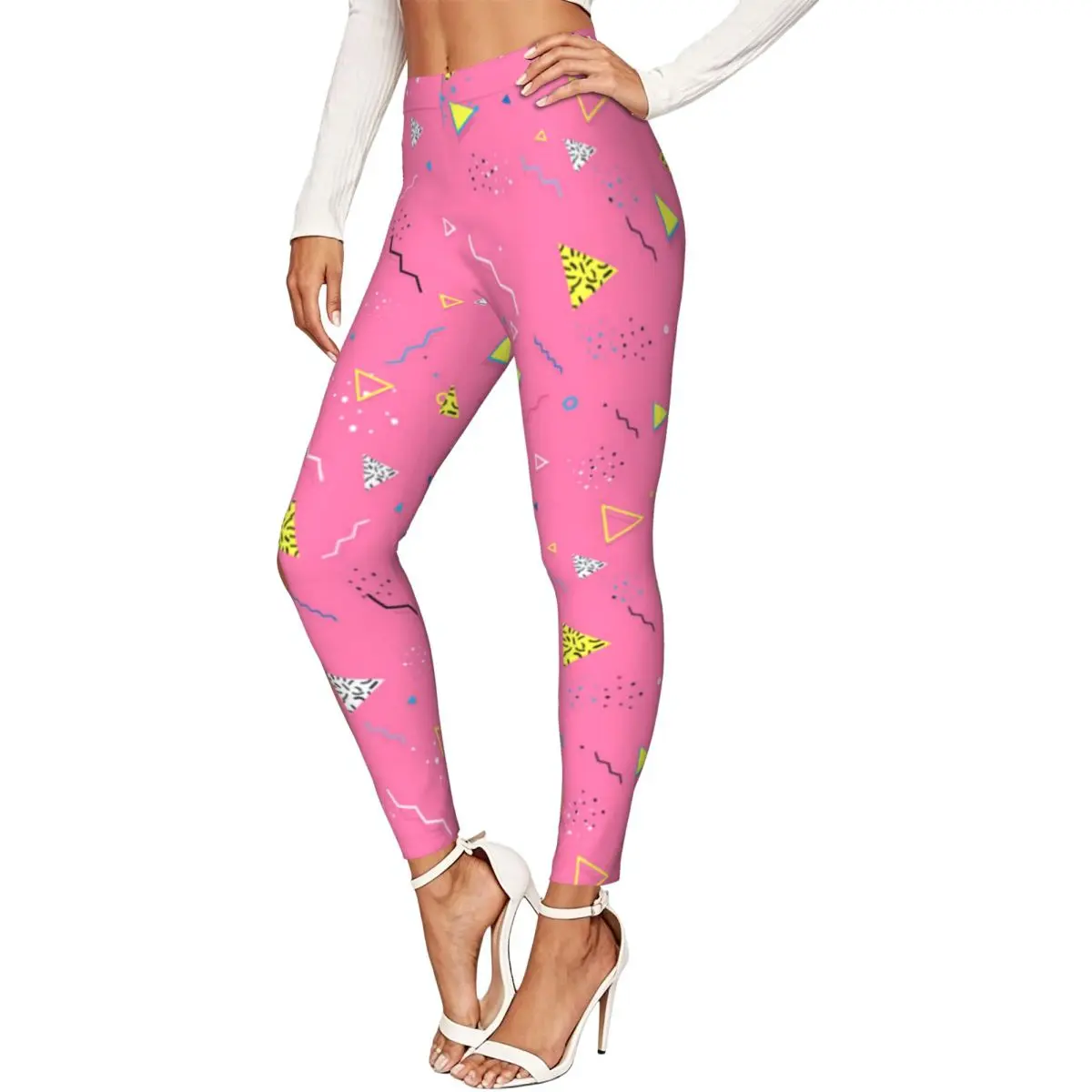 Abstract Geometric Line Shapes Pattern Women Stretchy Leggings High Elastic Comfortable Fitness Yoga Pants