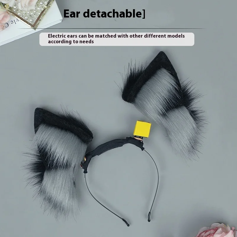 COSPLAY Electric Animal Ear Headband Moving Furry Fox Ear Headgear Removable Cute Hair Accessories TYPE-C Charging Port Handmade