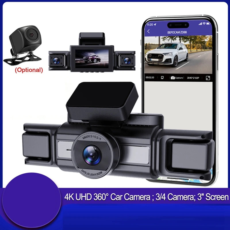 Super Sale Dash Cam 4K 4 Channel Front and Rear Inside 360° Car Camera for Cars Built-in WiFi GPS WDR Night Vision 24H Parking M