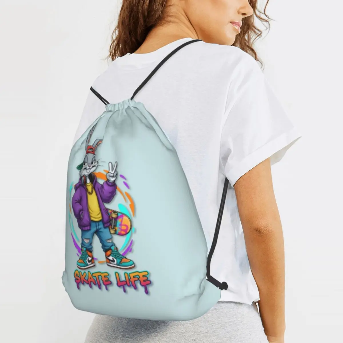Skate Life Backpacks Fashion Drawstring Bundle Pocket Sundries Bag Book Bags for Man Woman School