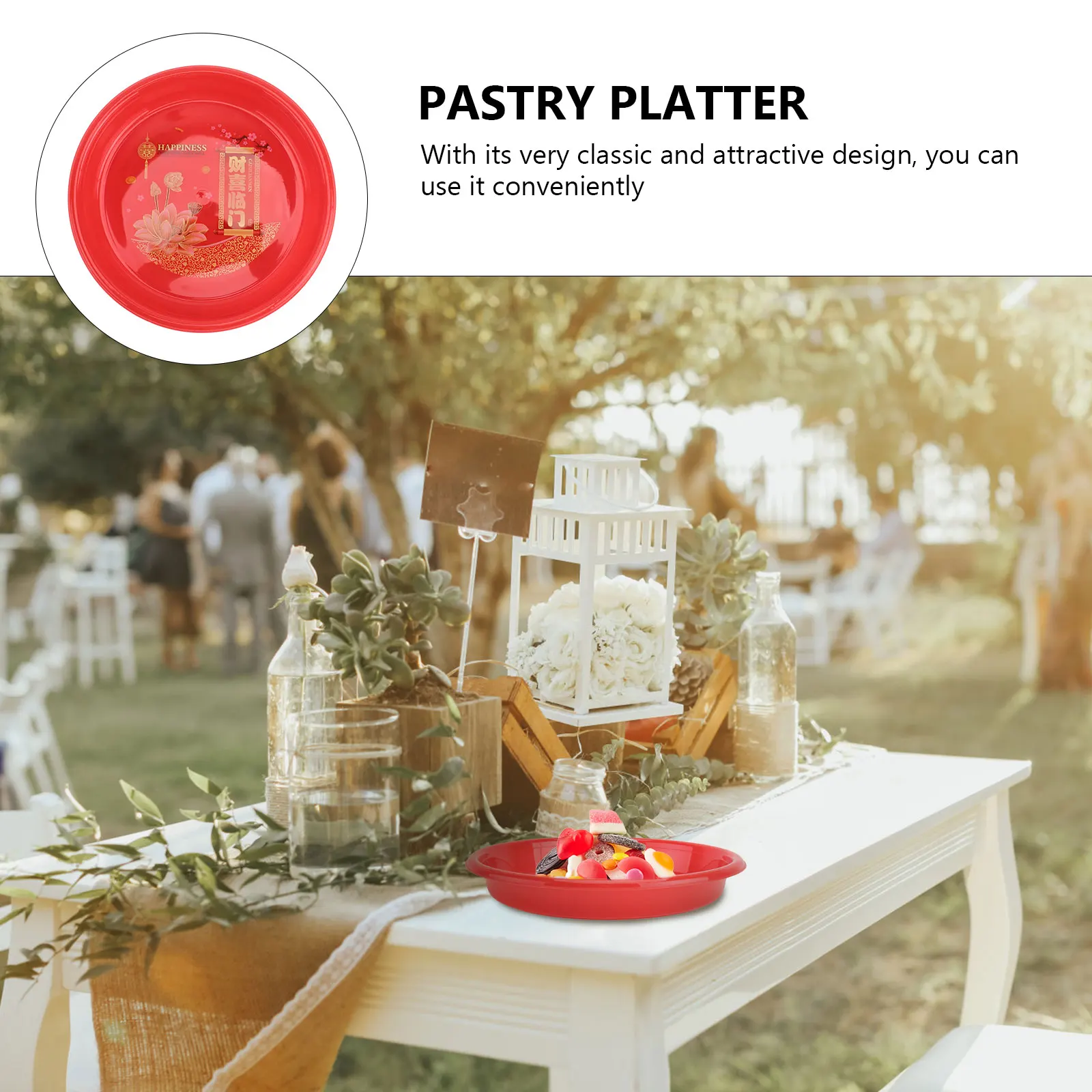 

10pcs Red Plastic Serving Tray Food Storage Plate Wedding Home Party Snack Container Candy Box Family Restaurant Decor