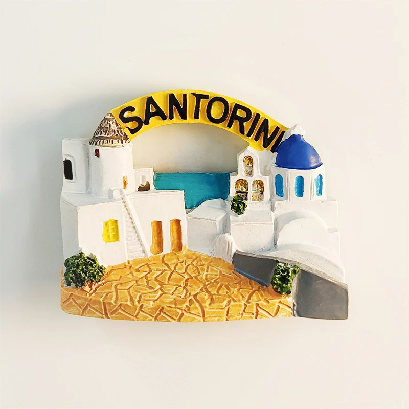 Europa, Grecia, Santorini, estereoscópico 3D, recuerdos de turismo, pintura de resina, decoración del hogar, imanes de refrigerador ﻿