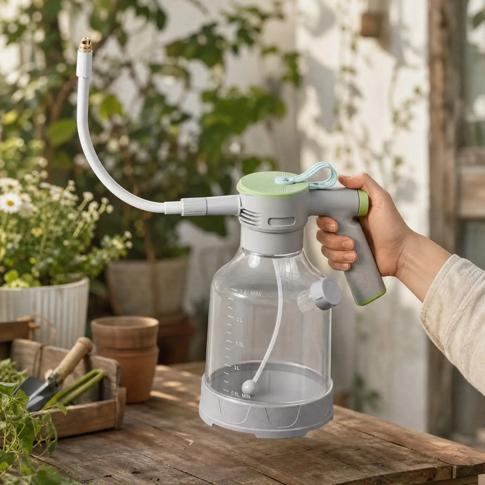 Rechargeable Electric Watering Can for Plants Transparent 3L Reservoir with Spray Lance for Garden Bed Potted Flowers and