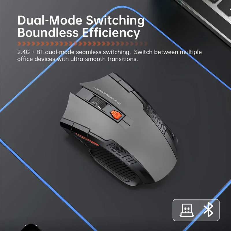 Mouse Gamer Óptico Sem Fio Dual-mode Lenovo com Cliques Silenciosos, Bluetooth 2.4GHz, Recarregável para Escritório e Jogos