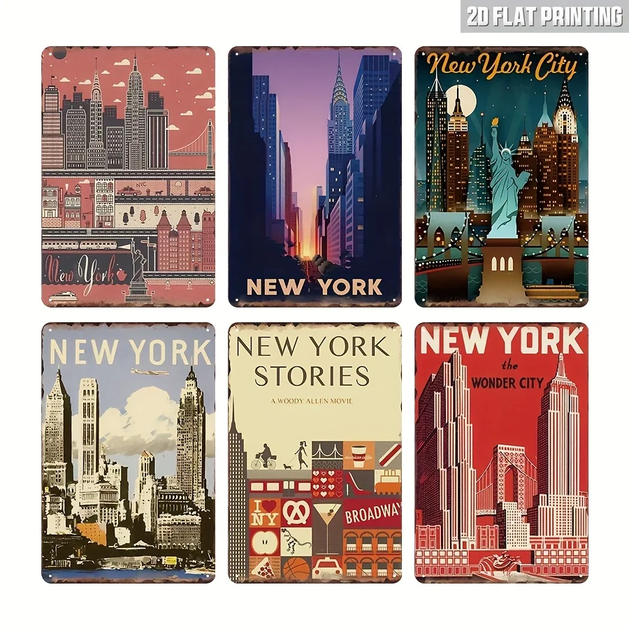 

6 шт., металлические жестяные декоративные вывески в Нью-Йорке, сувенирные подарки, аксессуары для домашнего декора, настенный декор из кованого железа в стиле кантри с Hu