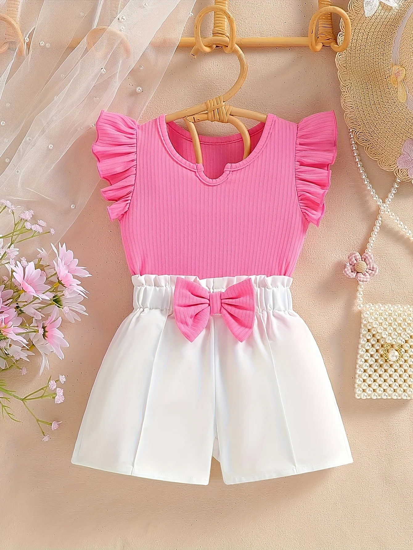 

Комплект из розового и белого банта с короткими рукавами + шорты для маленьких девочек (одежда для маленьких девочек) — подарок на День святого Валентина и подарок на день рождения для маленькой девочки