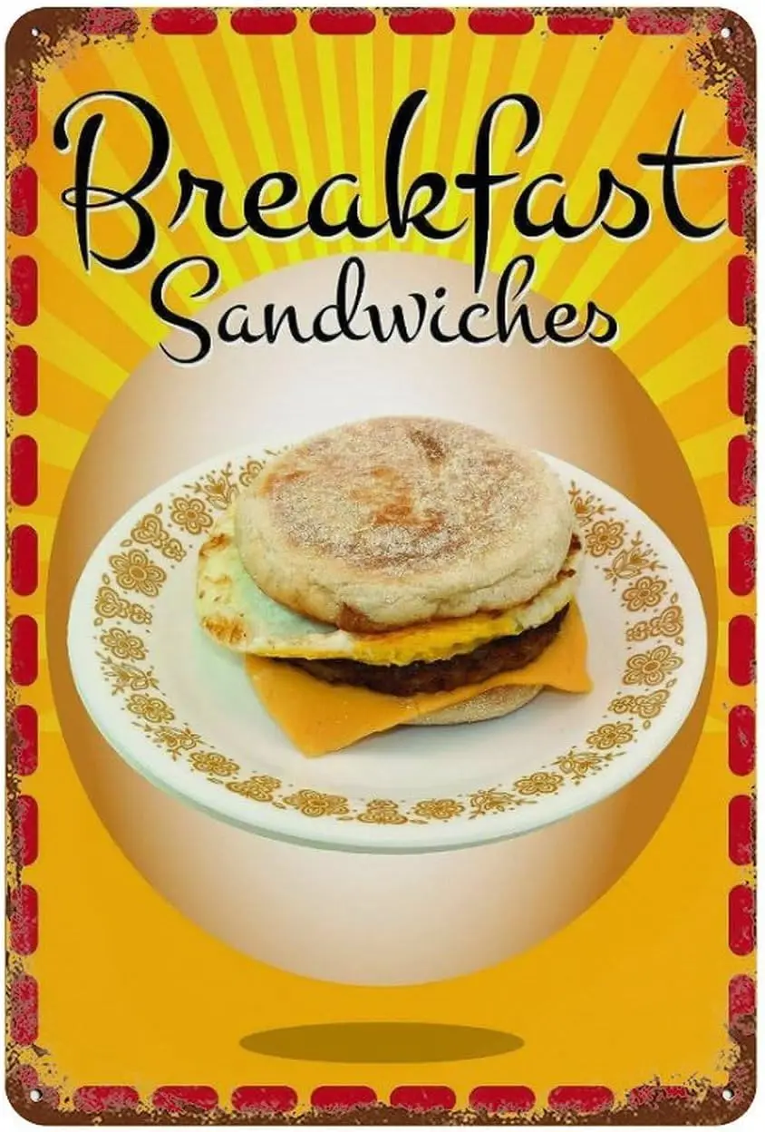 FOSHIN Metal Sign Breakfast Sandwiches Wall Art Decoration Living Room Bathroom Kitchen Poster Decor 8 * 12 Inches sign sign