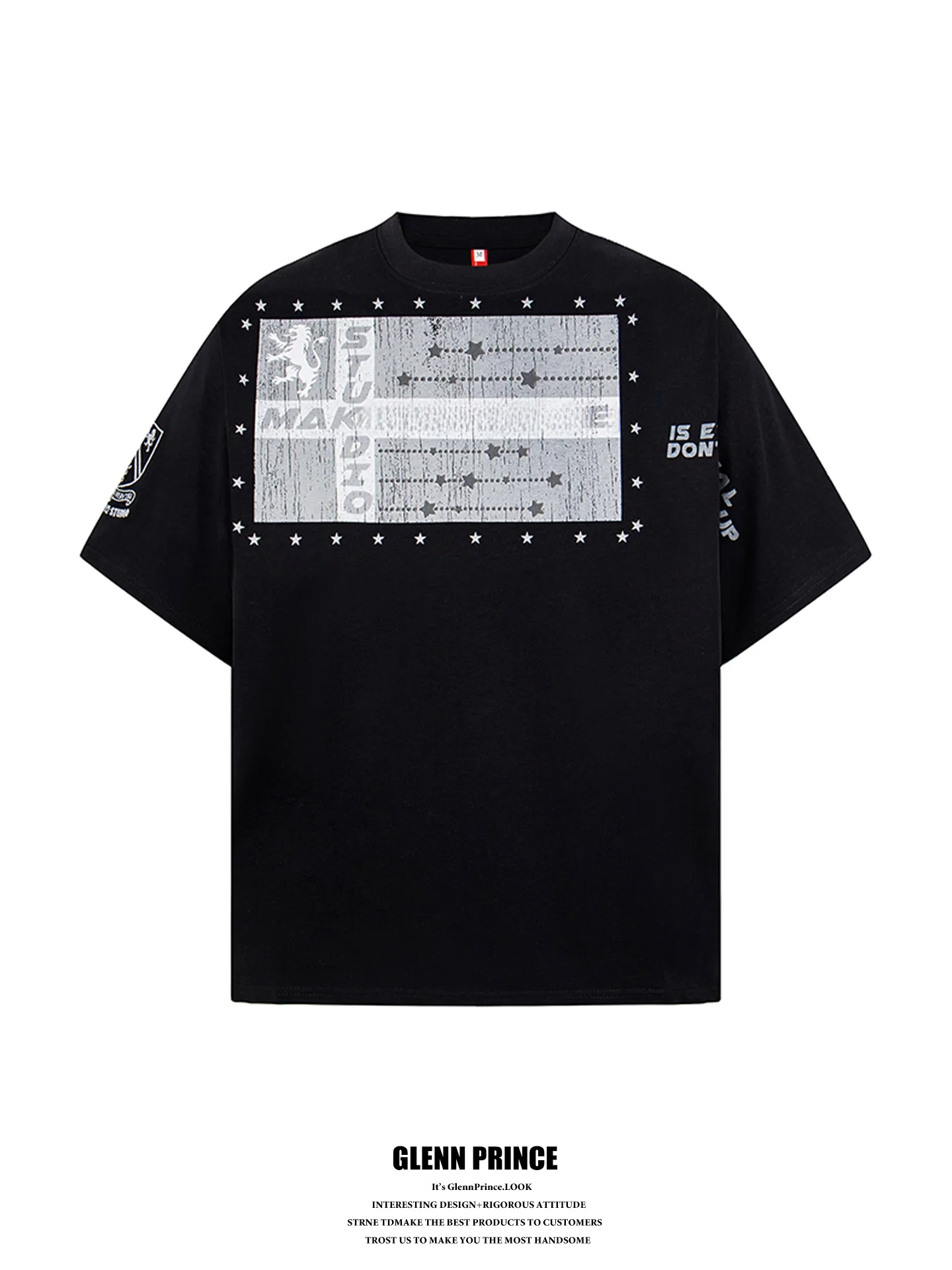 

Street Style Vintage Flag Worn Short Sleeve T-Shirt Men's Cool Feeling Heavyweight Hardwearing Half Sleeve Tee Cotton Pure
