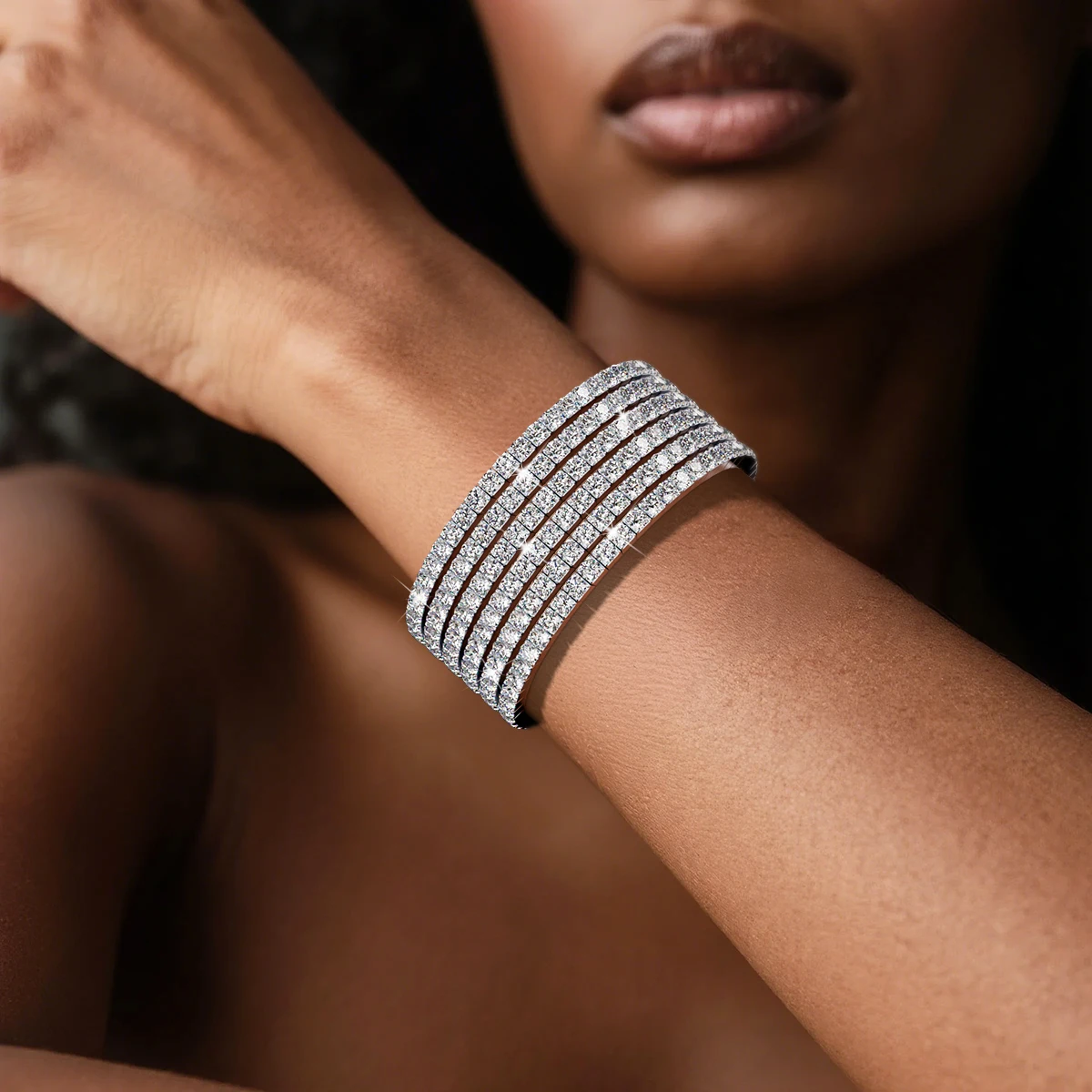 925 Silver Women Elasticity Moissanite Tennis Bracelet Scalable Mens Crystal Chain Jewelry Adjustable Length