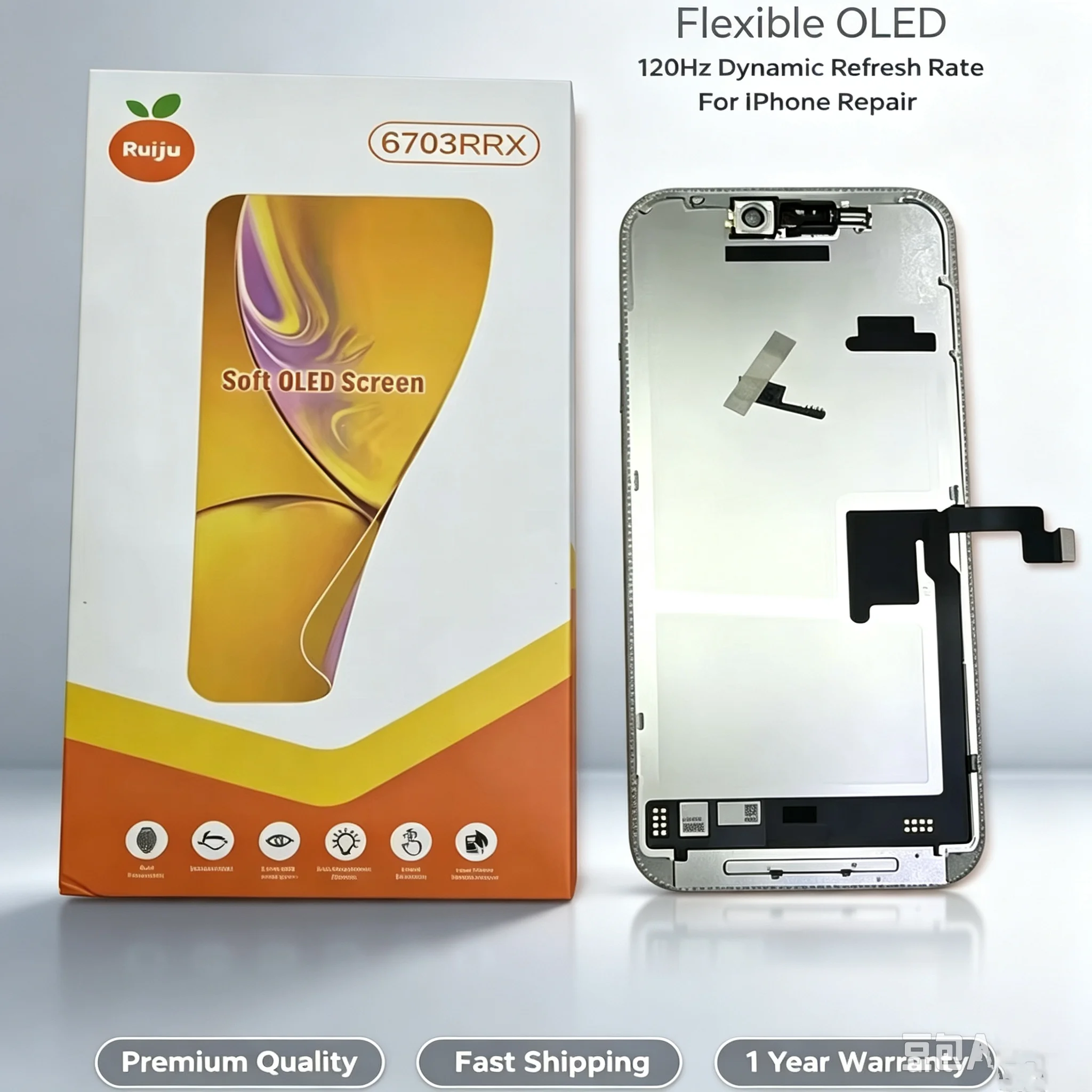 RJ 100% 부드러운 OLED LCD 교체용 터치스크린 디지타이저 (iPhone 16, 12 Pro, 13 Pro, 15 Pro, 14 Pro, 16 Pro, 17 Pro Max, 14, 16, 15 Plus 모델 호환)