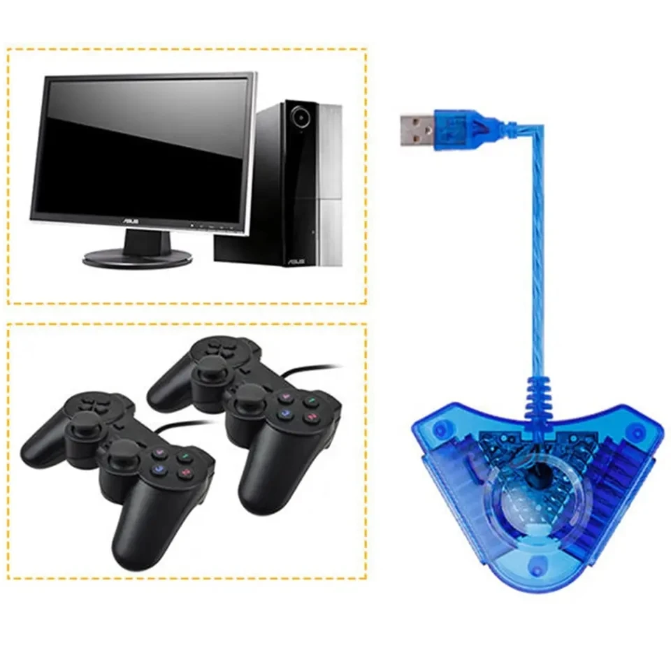 Adattatore USB per gamepad a doppia porta per controller PS2 Convertitore cavo adattatore USB per PC con driver CD