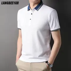 Top Grade 100% Cotton Luxury Summer New Brand Polo Shirts Men Fashion Slim Short Sleeve Casual Tops 2023 Plain Mens Clothing