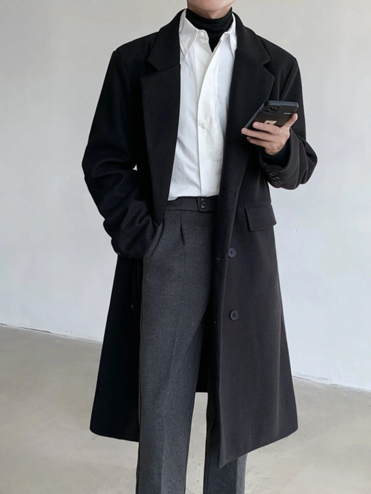 Ele Wollen jas voor heren Knielengte Halflange Briti Sle Casual Faion Warmth-Kee Double-Breasted jas