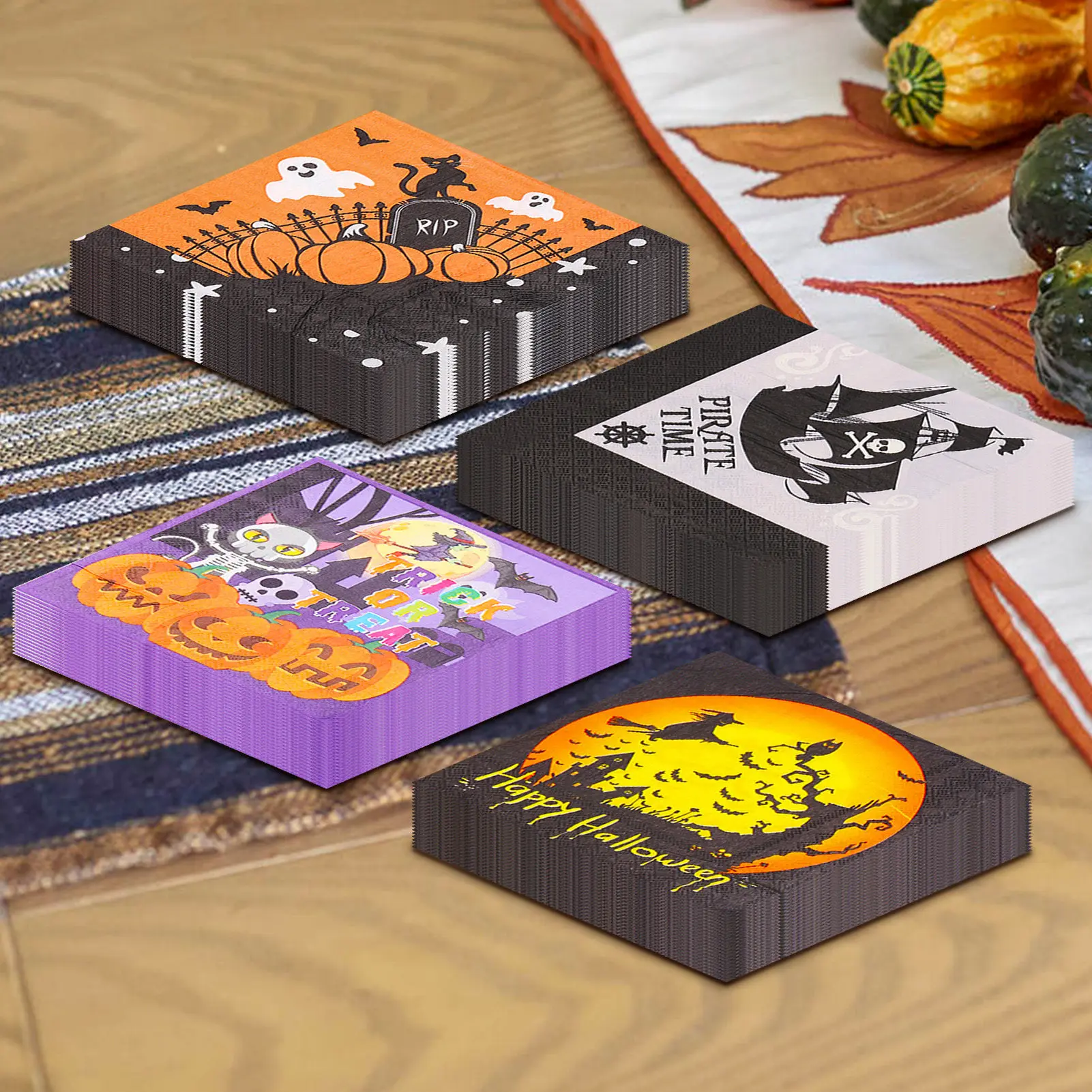 Decorative Halloween Napkins Cartoon Printed Paper Tissues for Party Supplies Double Layer Tableware Holiday Decorations