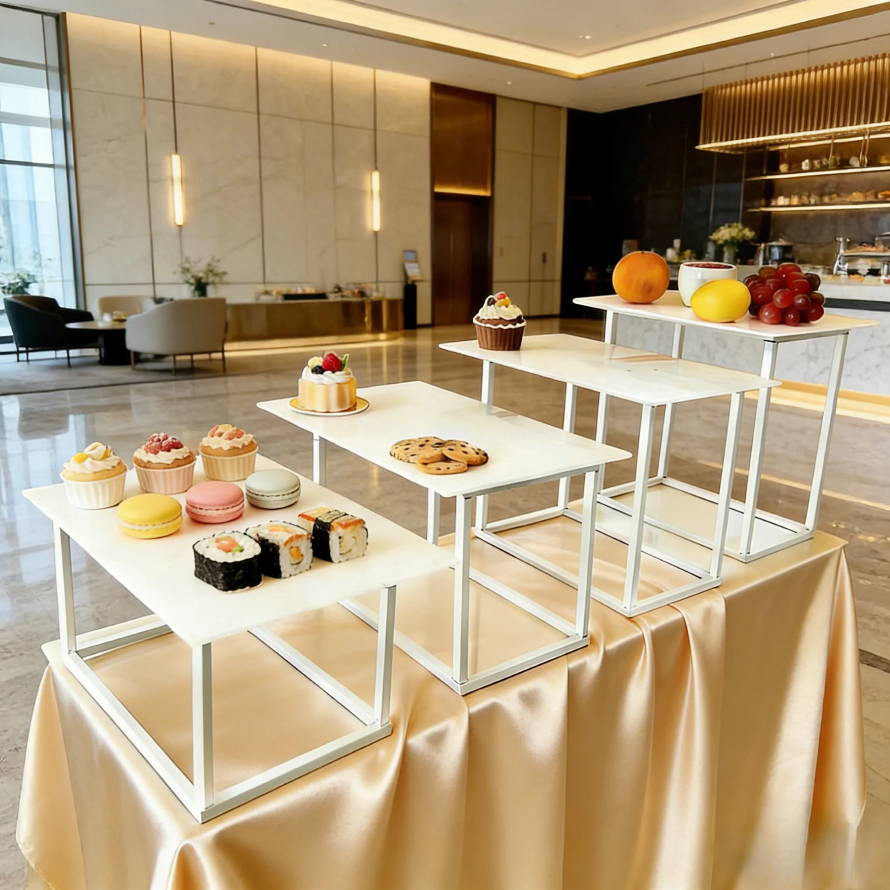

8Pcs Buffet Display Stand Set - 4 Stands + 4 Trays for Wedding Buffet Dessert Cupcake Food Holder Banquet Tea Break Event Decor