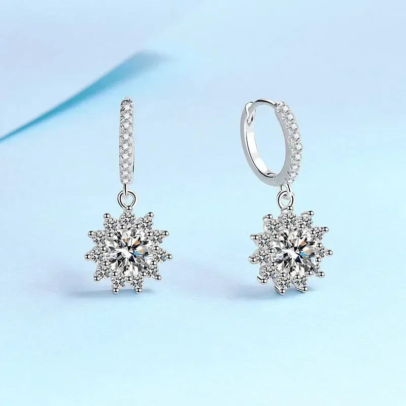 

1/2Ct Shiny Moissanite Vvs Diamond Sunflower Drop For Women, Platinum PT950 Holiday Gift Fine Jewelry Of Earring To Girl