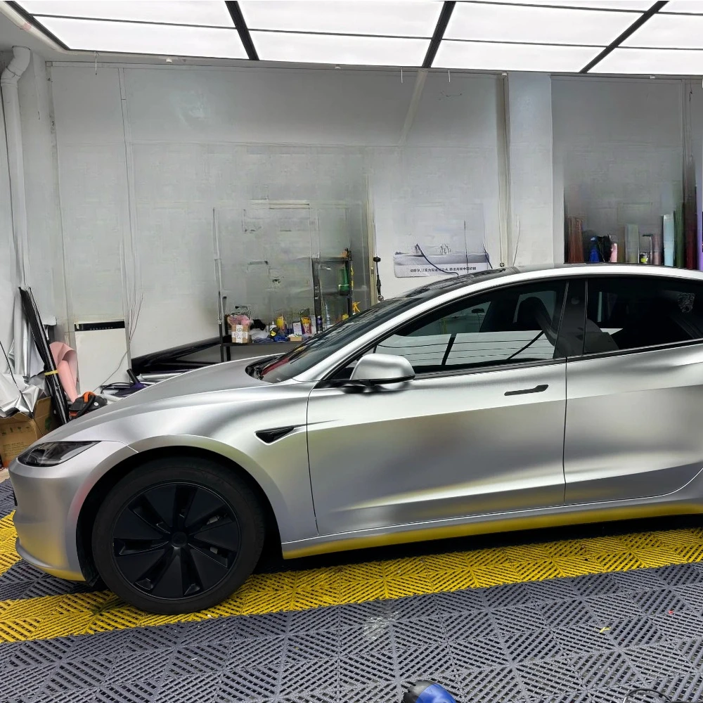 Precut PPF For Tesla Model 3 Highland 2024-2026 Satin-plated Silver DIY Color Change Film PET Paint Protection Film Anti-Scratch