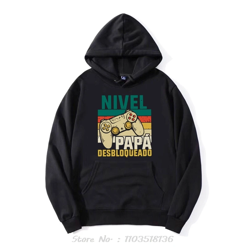 Retro Dad Level Unlocked Hoodie Funny Spanish Game Lovers Papa Gift Tops Cotton Unisex Casual Hoody Pullover Clothing Oversized