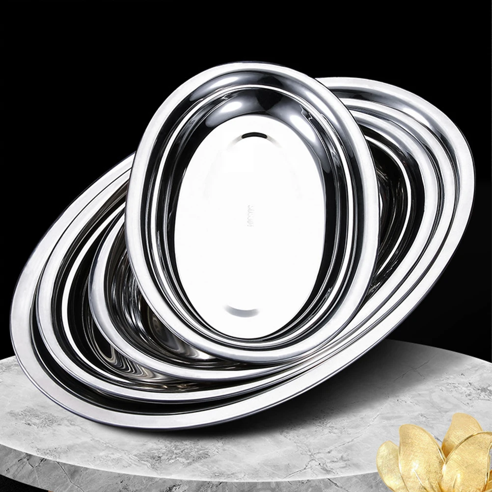 

Stainless Steel Fish Steamer Plate Kitchen Snack Dish Pastry Tray Restaurant Food Plate Steamed Elliptical Easy Clean Storage