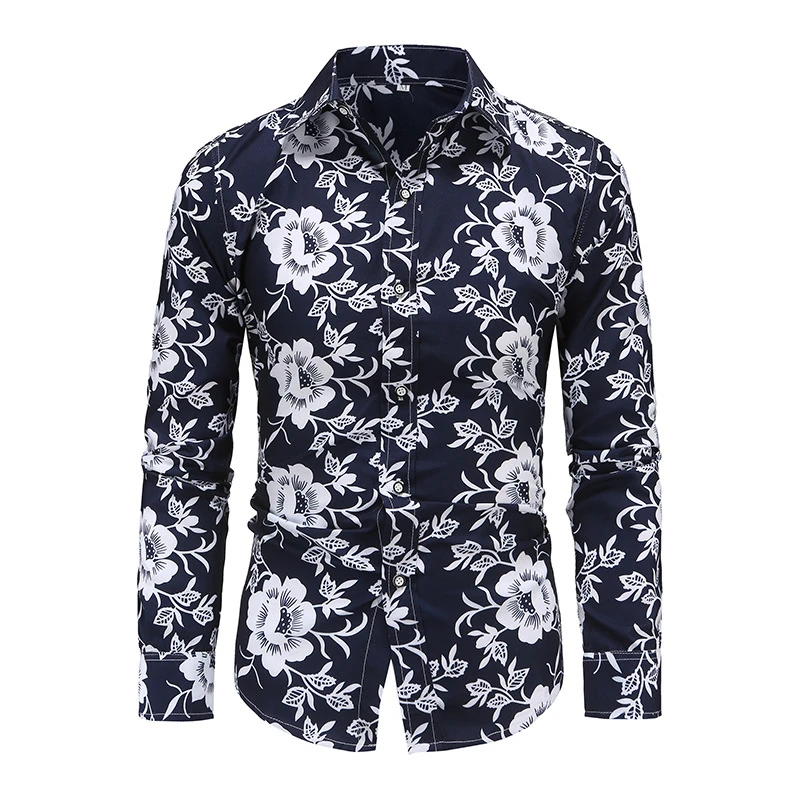 Vintage Shirt For Men 3d Flower Print Long Sleeve Male Shirts Lapel Button Female Clothing Casual Fashion Tops Oversized Tshirt