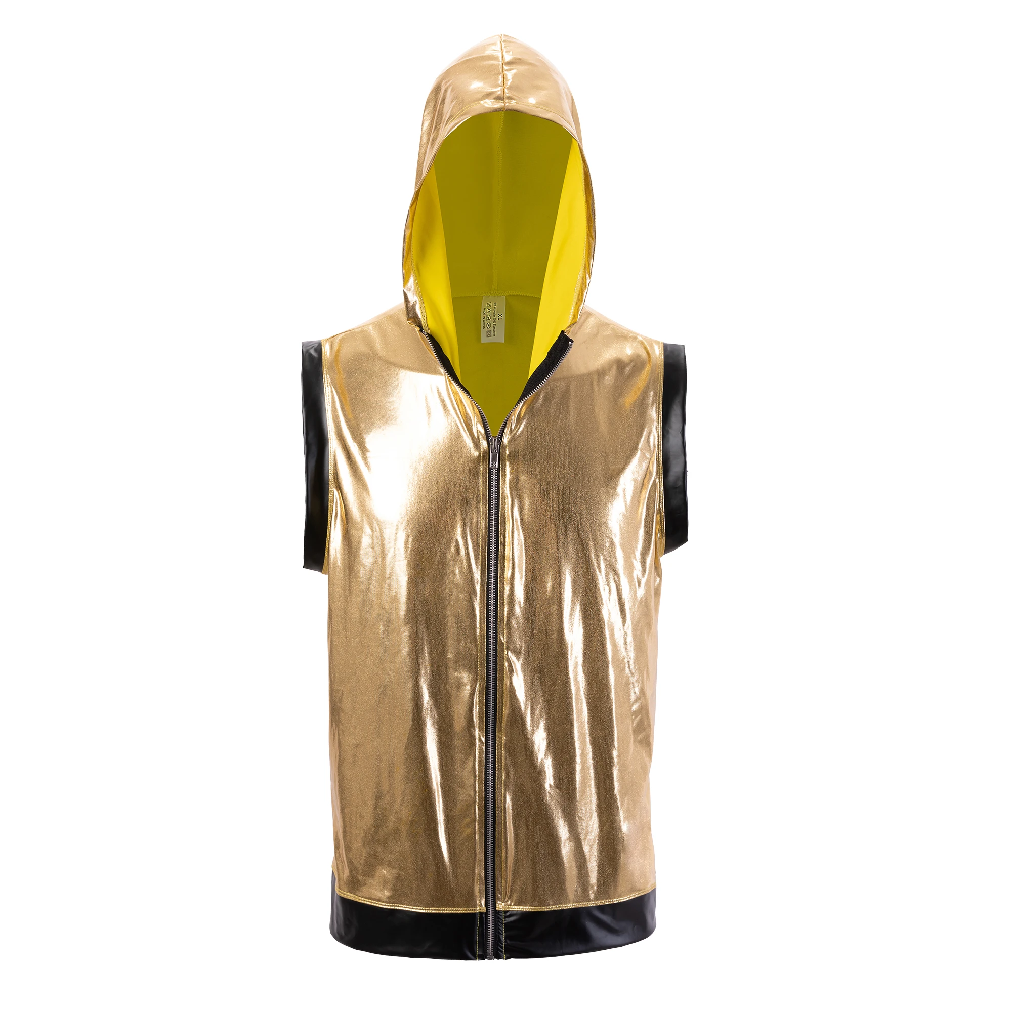 Men's Sleeveless Vests Sexy Shiny Metallic Leather Undershirts Fashion Golden Hip Hop Hoodies Zipper Tank Tops Nightclub Costume