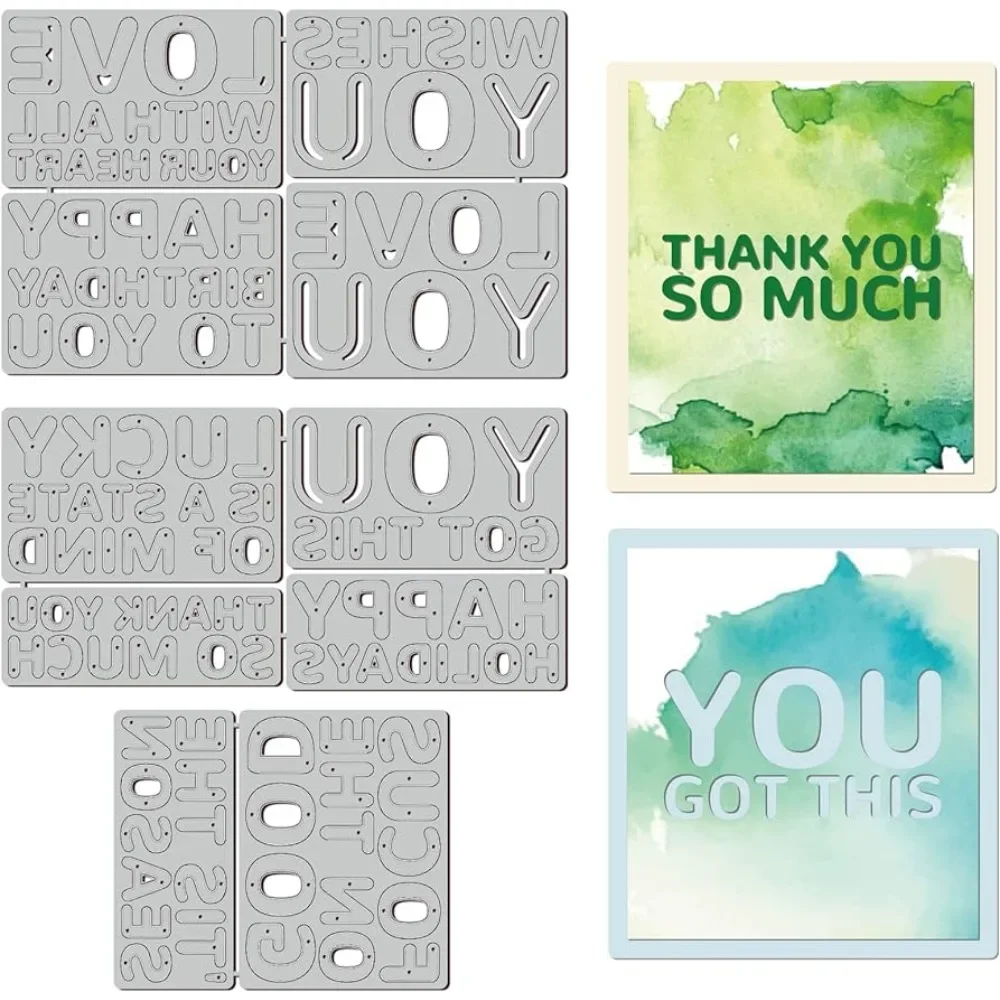 3Pcs 10 Styles Blessing Words Background Cutting Dies Metal Greeting Phrase Die Cuts Embossing Stencils Template for Paper Card