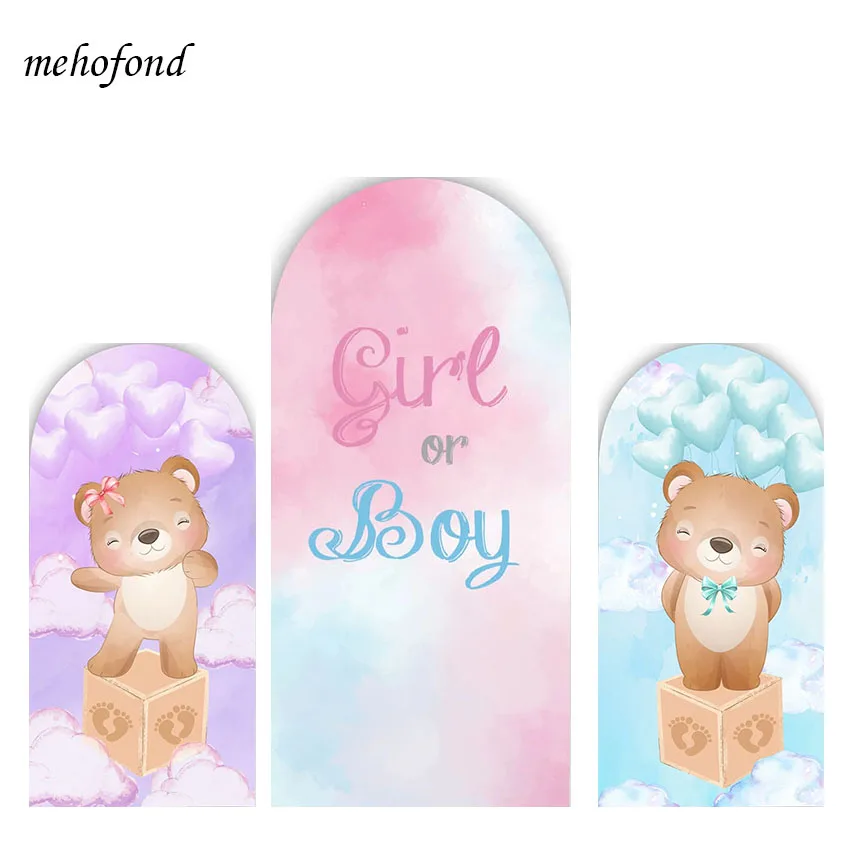 Mehofond Custom 2-Sided Gender Reveal Boy Girl Bear Birthday Party Baby Shower Cover Chiara Arch Background Decor Backdrop Photo