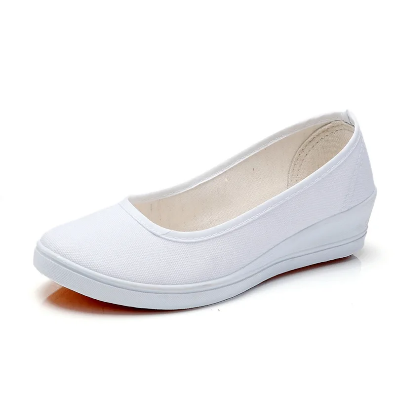 Fashionable White Nurse Shoes Beauty Salon Work Comfortable Cloth Sneakers All-white Canvas Wedge-heeled Non-slip Single Shoes