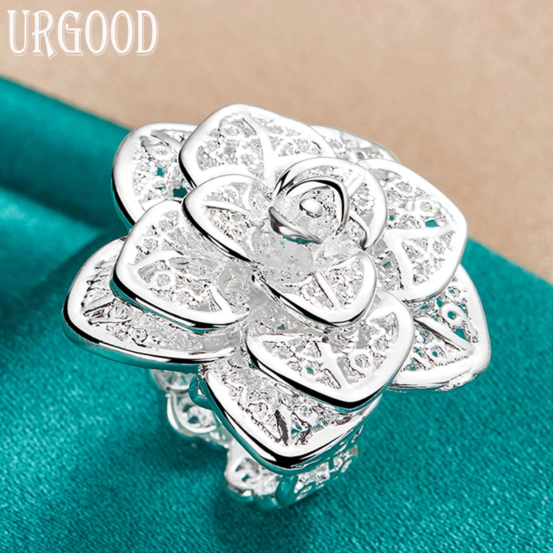 

925 Sterling Silver Big Flower Open Ring For Women Man Party Engagement Wedding Romantic Fashion Jewelry Gift